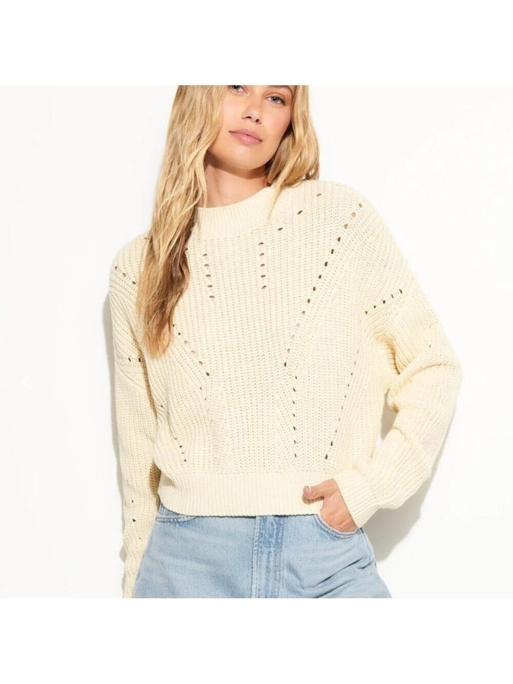 Spiritual Gangster Cream Cotton Cashmere Harper Women’s Cropped Sweater Size L